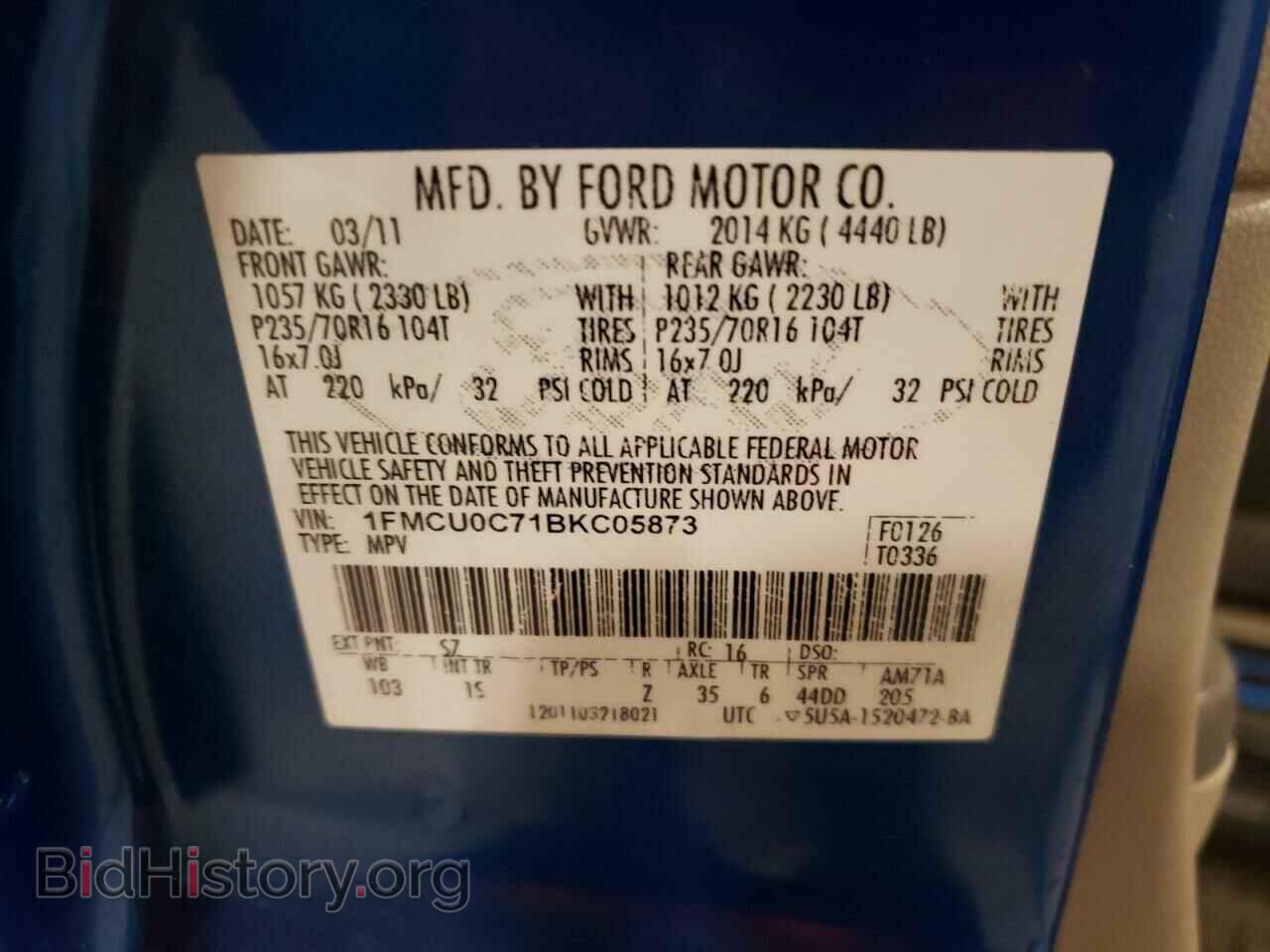 2011 FORD ESCAPE - VIN: 1FMCU0C71BKC05873 - Фото 12