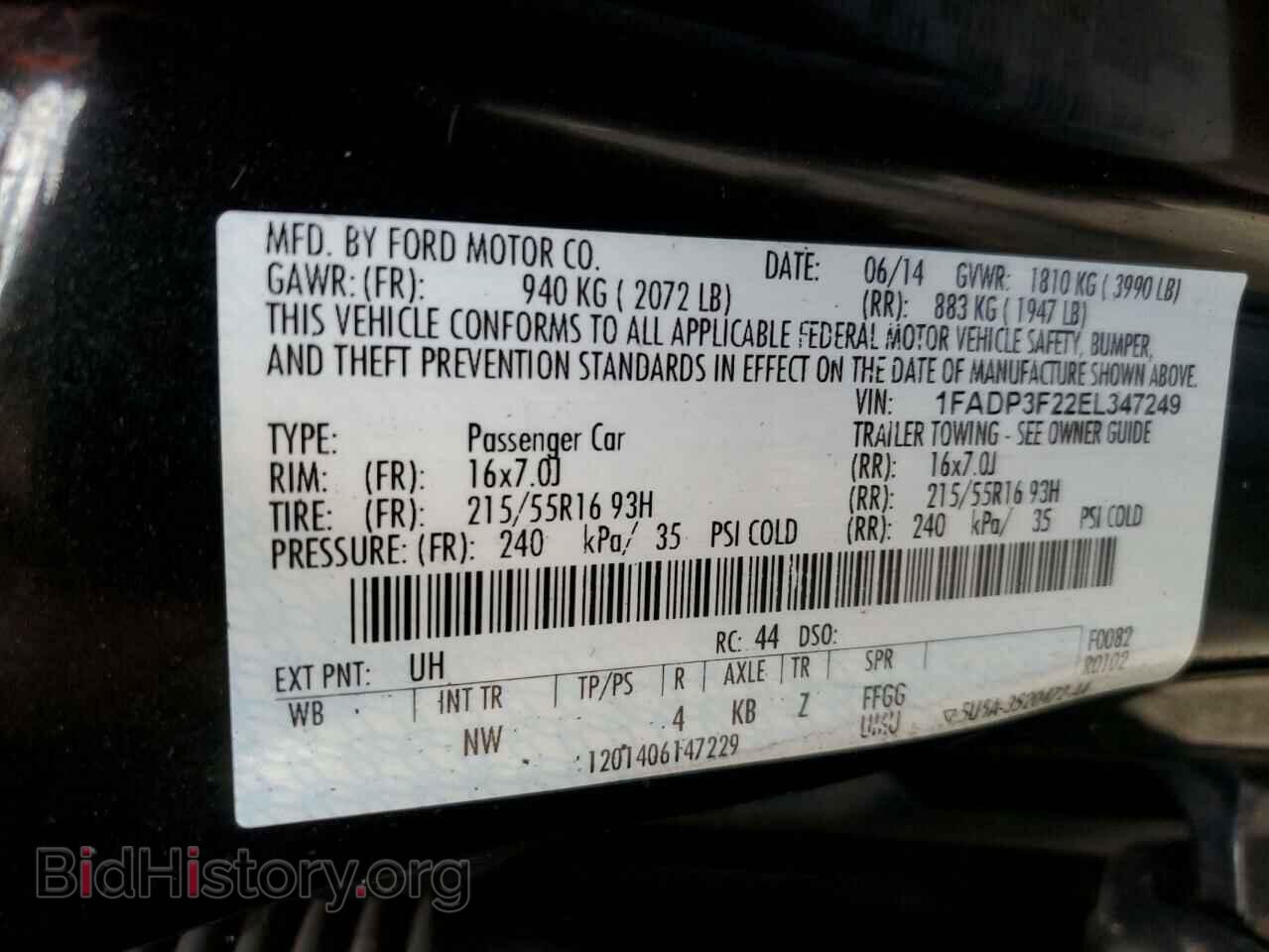 2014 FORD FOCUS - VIN: 1FADP3F22EL347249 - Фото 12