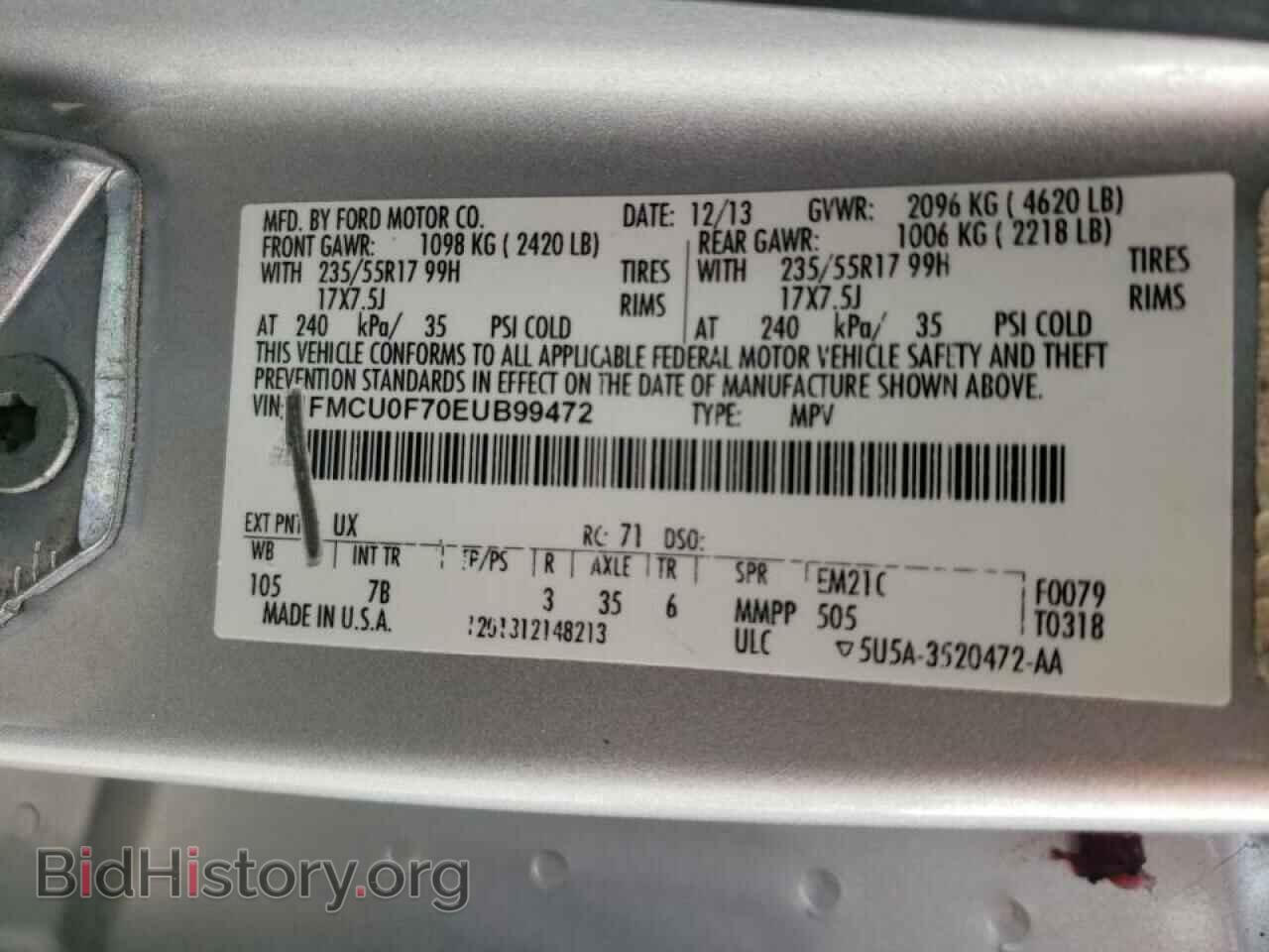 2014 FORD ESCAPE - VIN: 1FMCU0F70EUB99472 - Photo 10