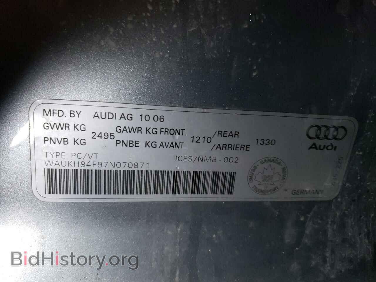 2007 AUDI A6 - VIN: WAUKH94F97N070871 - Фото 10