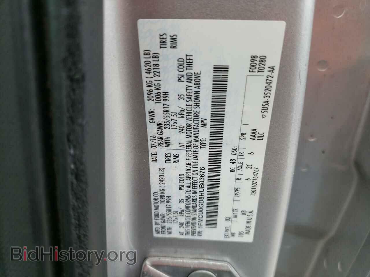 2017 FORD ESCAPE - VIN: 1FMCU0GD8HUB03676 - Фото 10