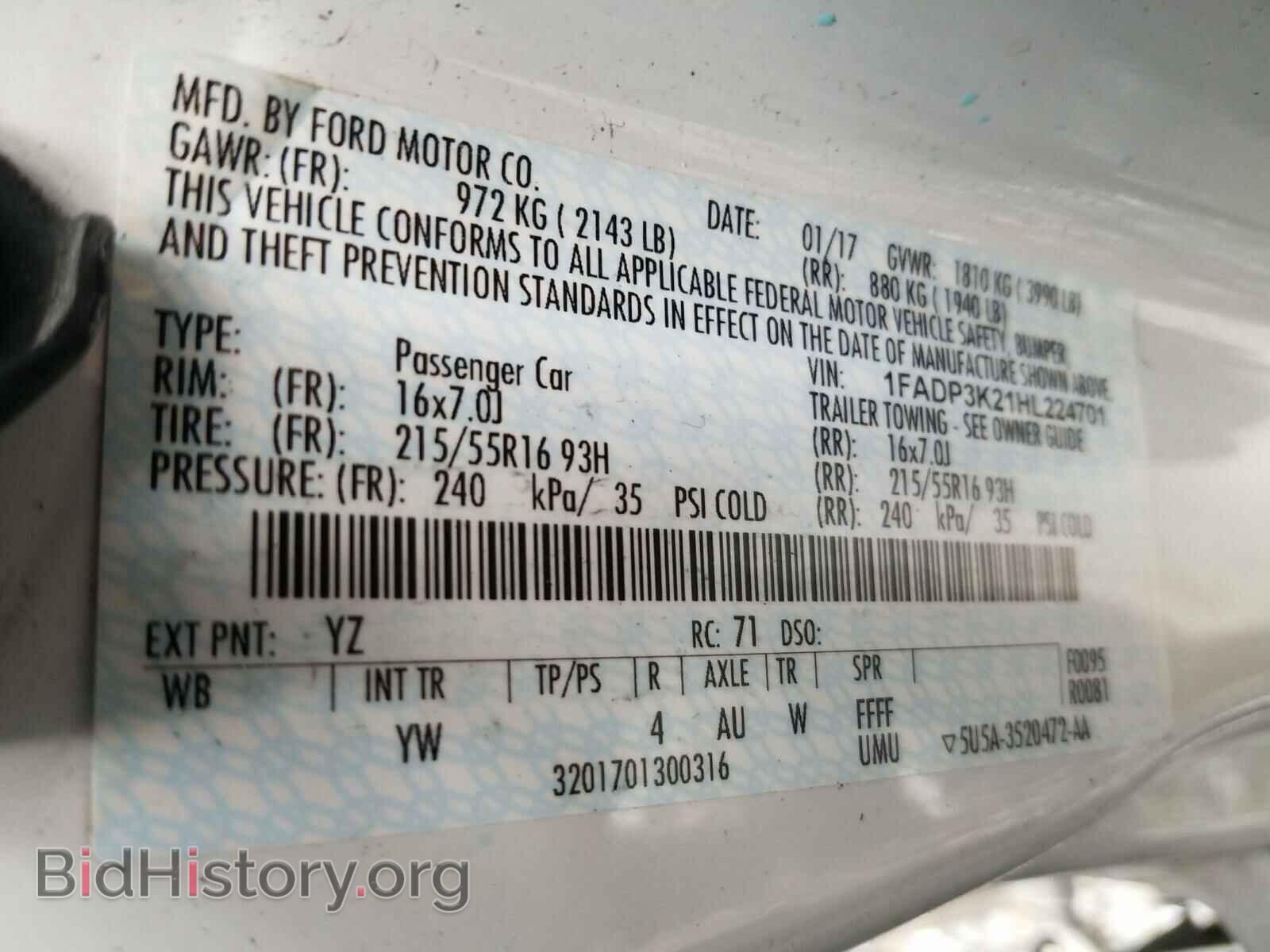 2017 FORD FOCUS - VIN: 1FADP3K21HL224701 - Фото 10