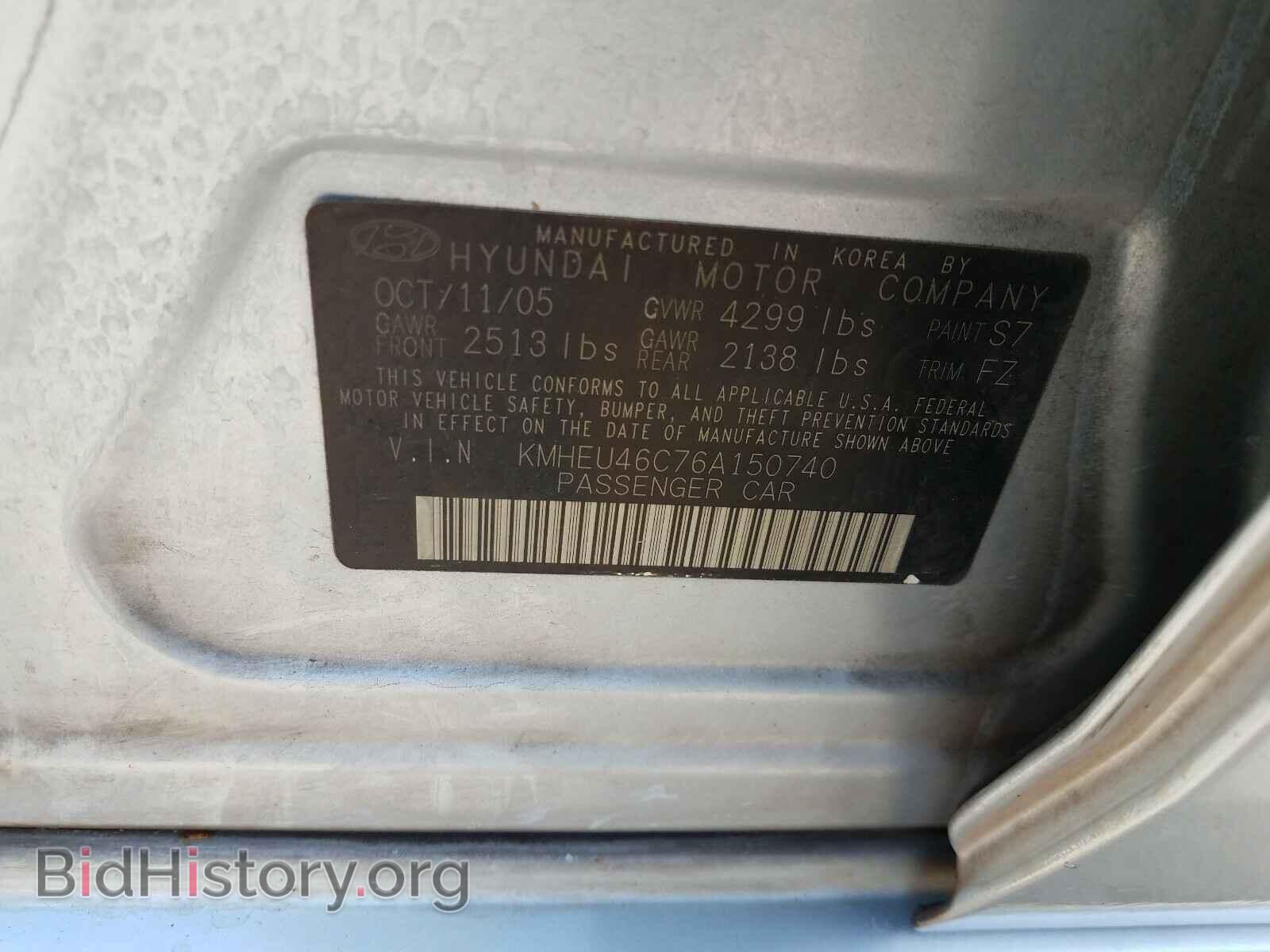 2006 HYUNDAI SONATA - VIN: KMHEU46C76A150740 - Фото 10