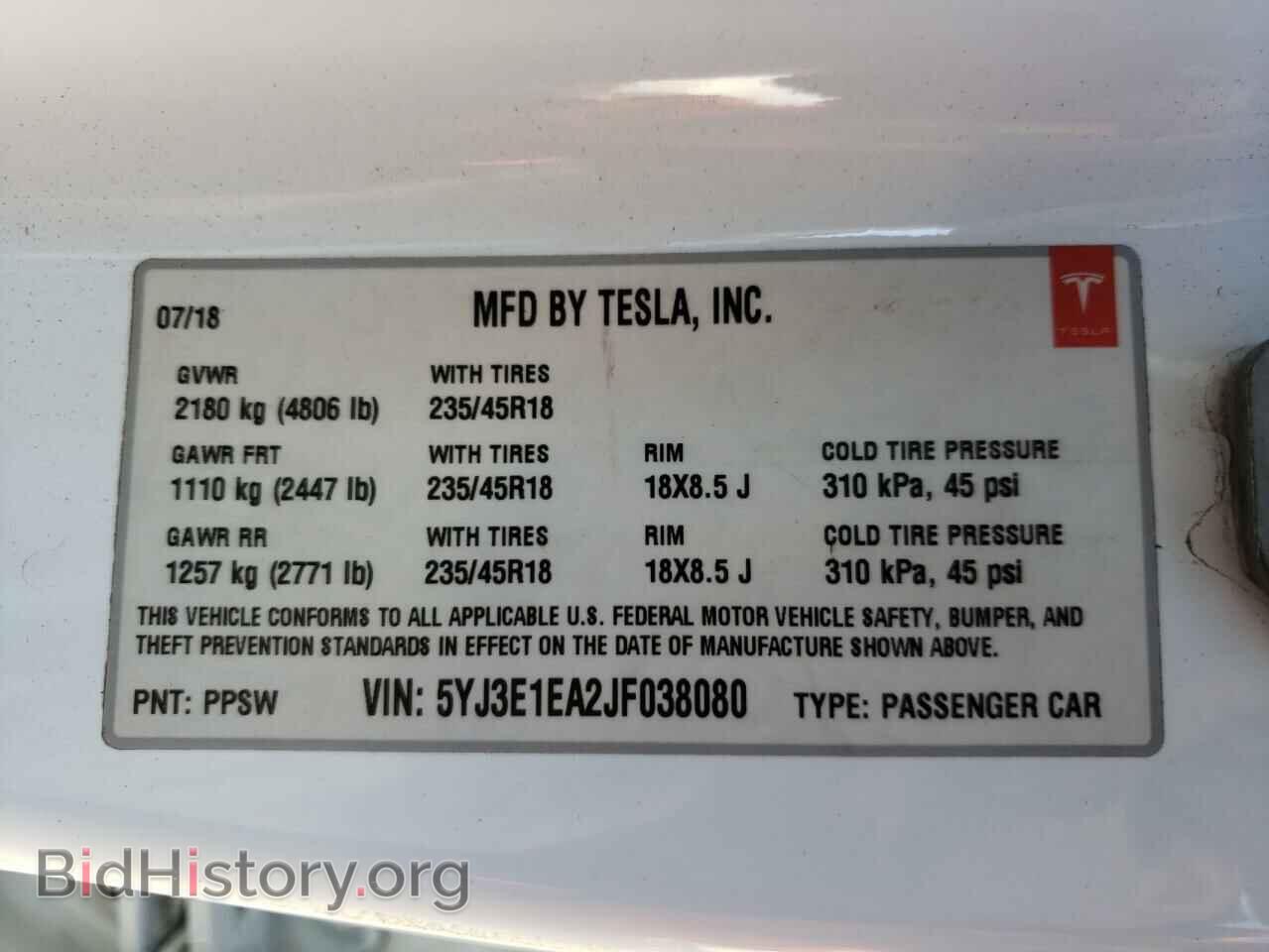 2018 TESLA MODEL 3 - VIN: 5YJ3E1EA2JF038080 - Фото 10