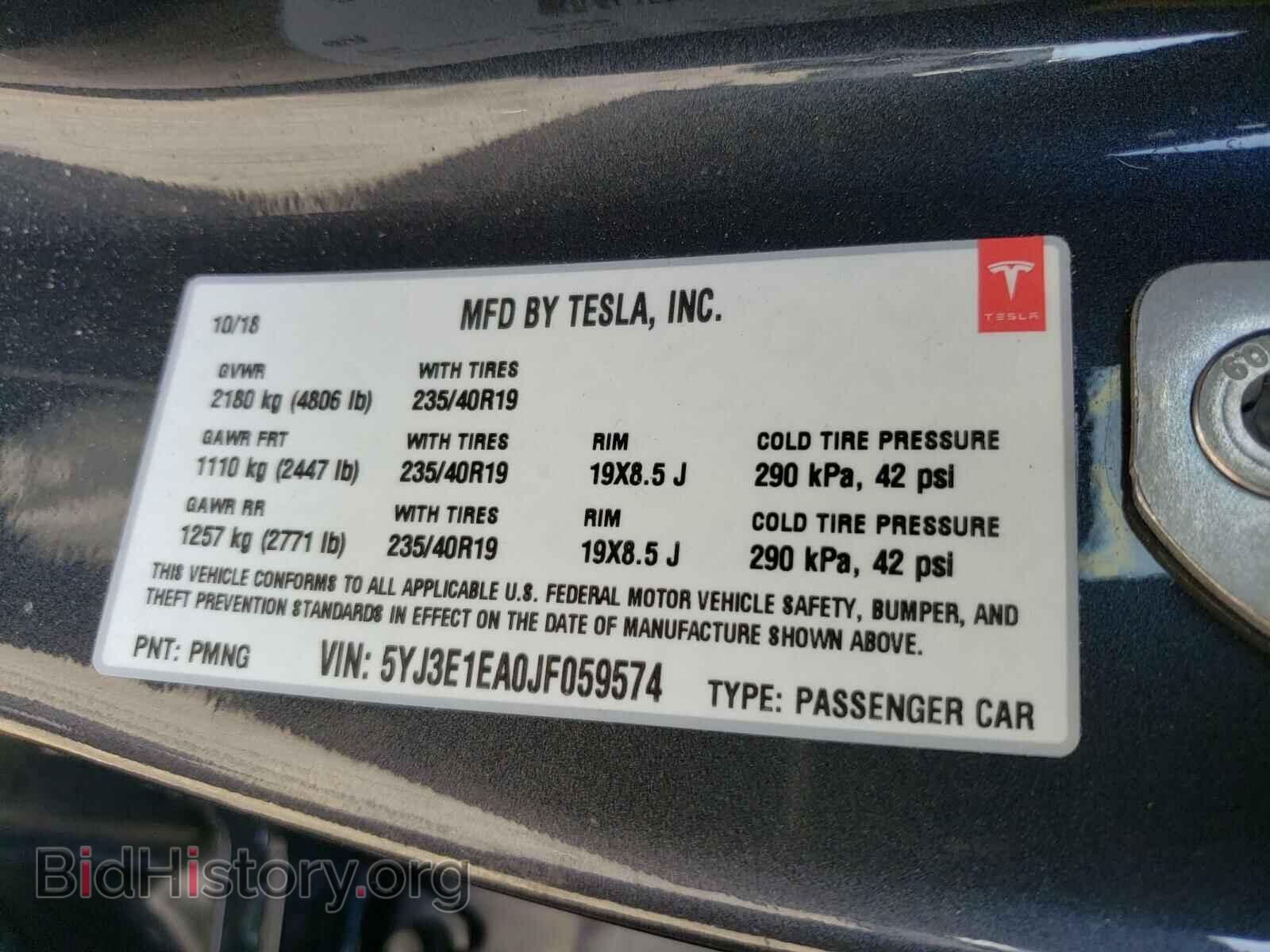 2018 TESLA MODEL 3 - VIN: 5YJ3E1EA0JF059574 - Photo 10