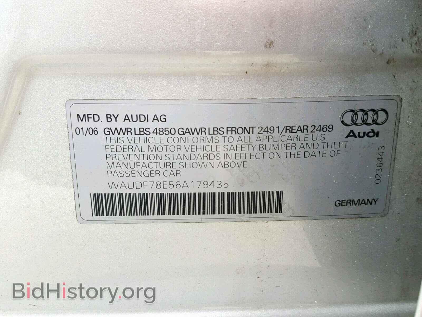 2006 AUDI A4 - VIN: WAUDF78E56A179435 - Фото 10
