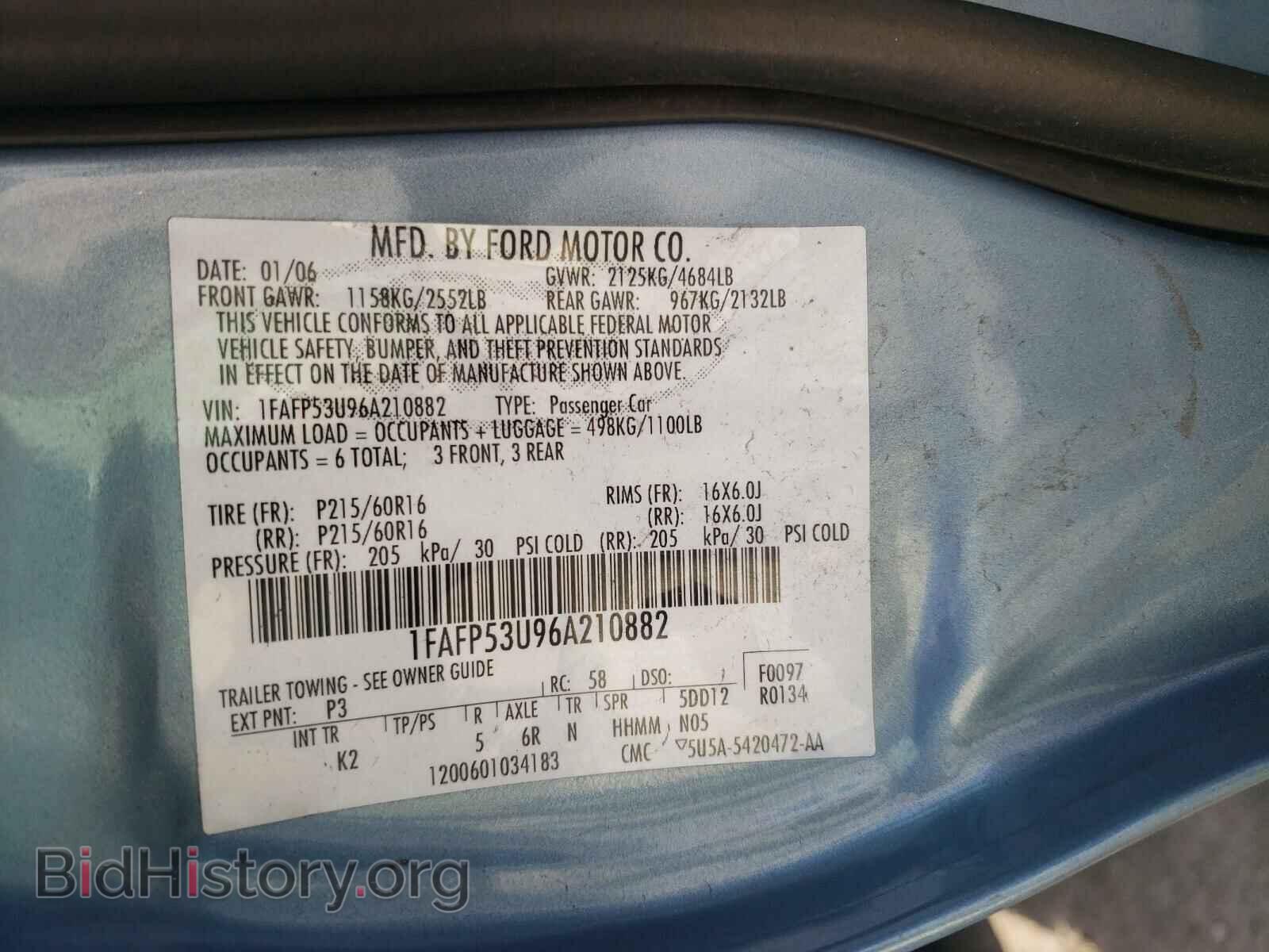 2006 FORD TAURUS - VIN: 1FAFP53U96A210882 - Photo 10