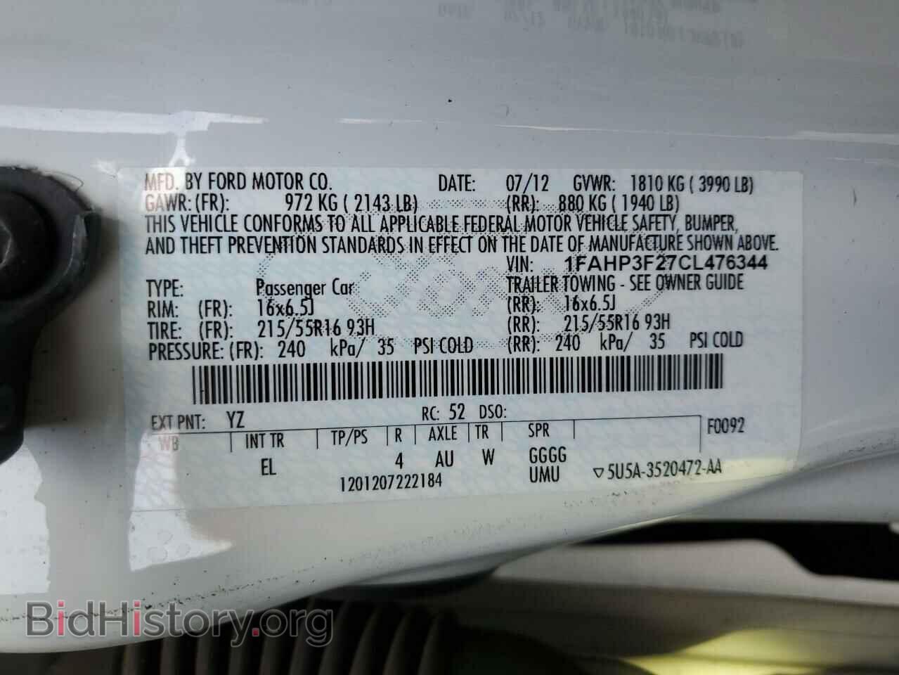 2012 FORD FOCUS - VIN: 1FAHP3F27CL476344 - Фото 12