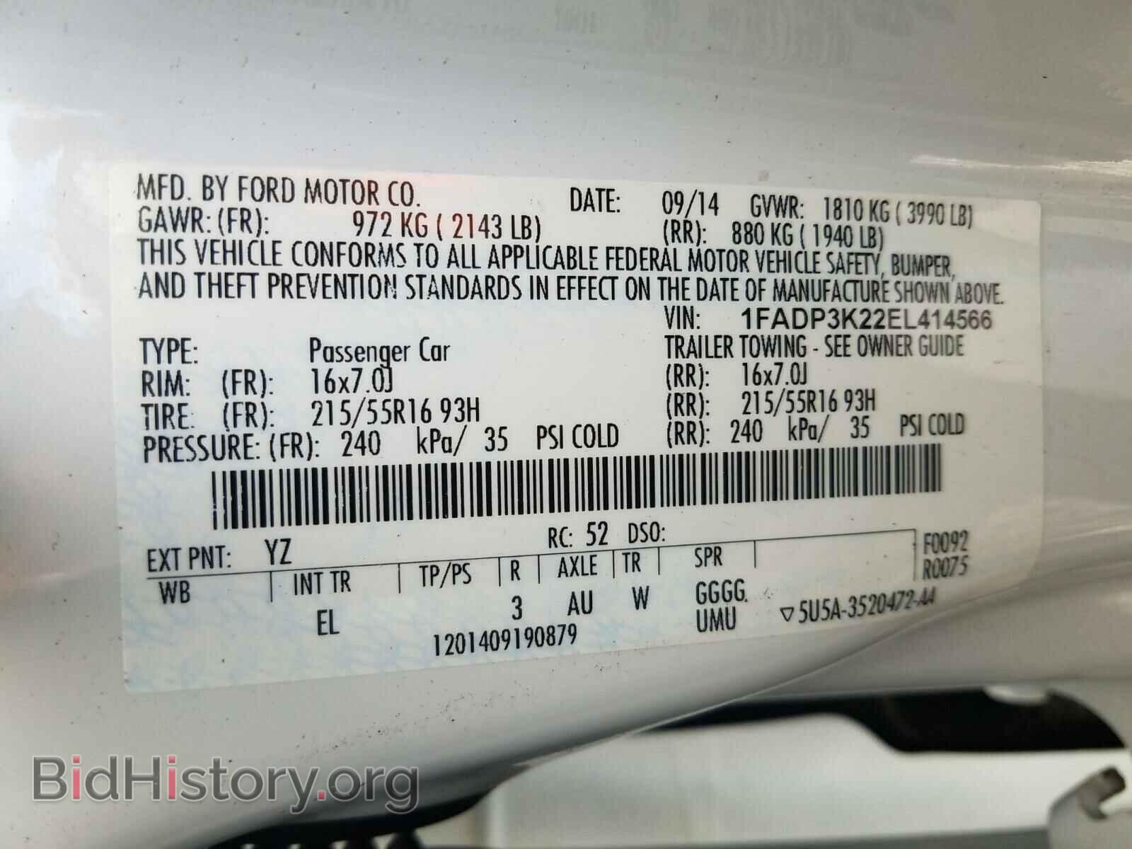 2014 FORD FOCUS - VIN: 1FADP3K22EL414566 - Фото 10