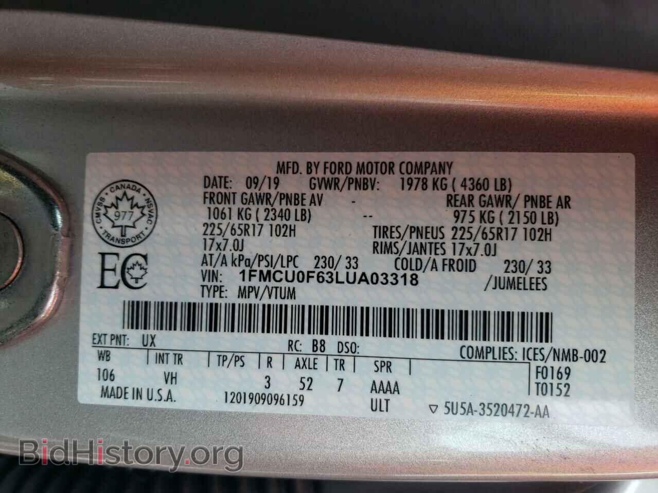 2020 FORD ESCAPE - VIN: 1FMCU0F63LUA03318 - Photo 10