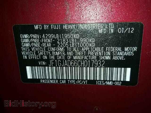 2012 SUBARU IMPREZA - VIN: JF1GJAD66CH017932 - Фото 10