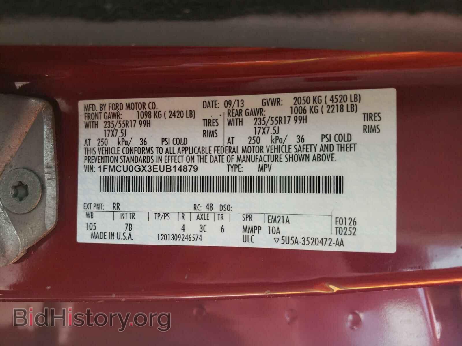 2014 FORD ESCAPE - VIN: 1FMCU0GX3EUB14879 - Фото 10