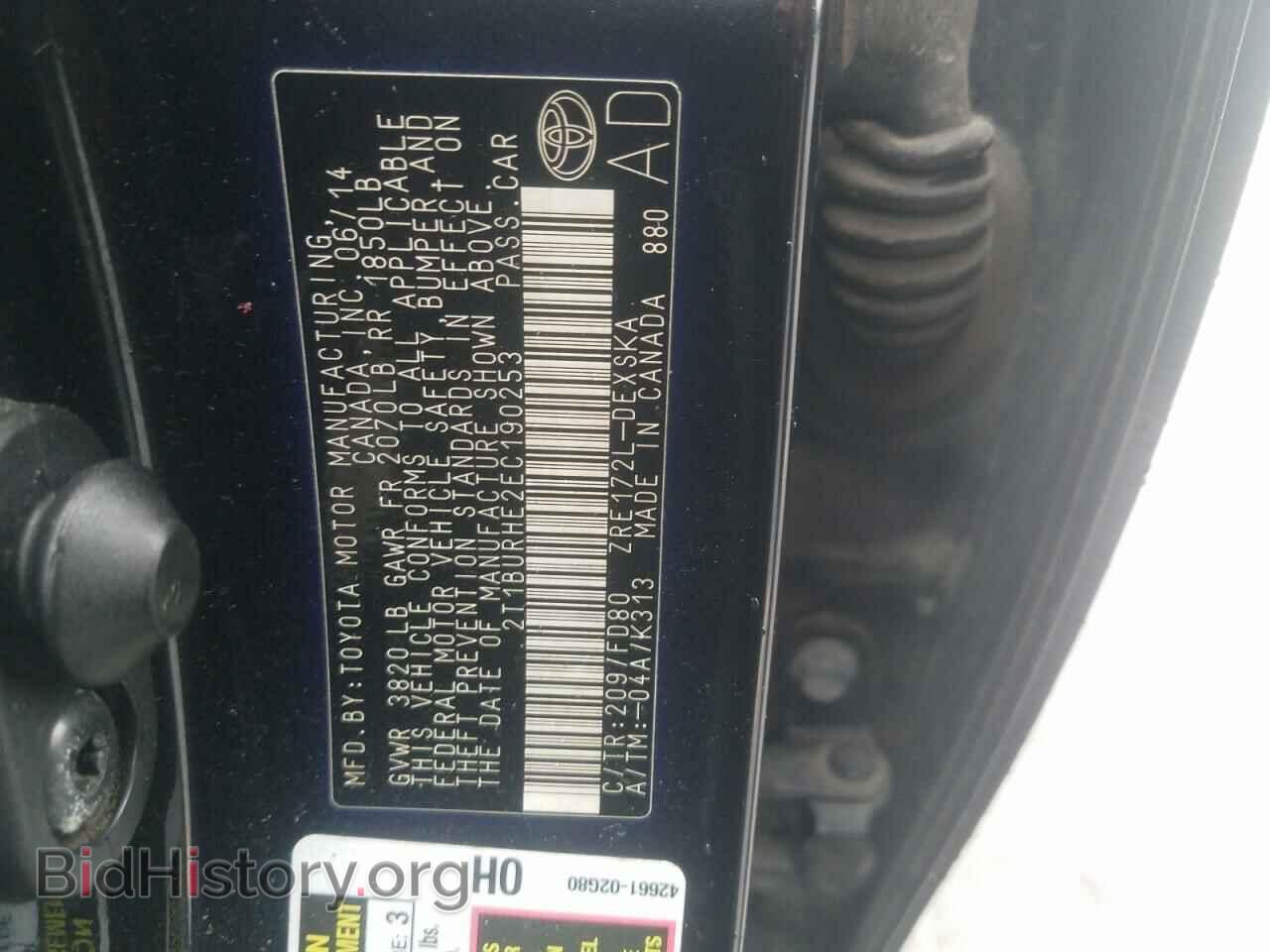 2014 TOYOTA COROLLA - VIN: 2T1BURHE2EC190253 - Фото 10