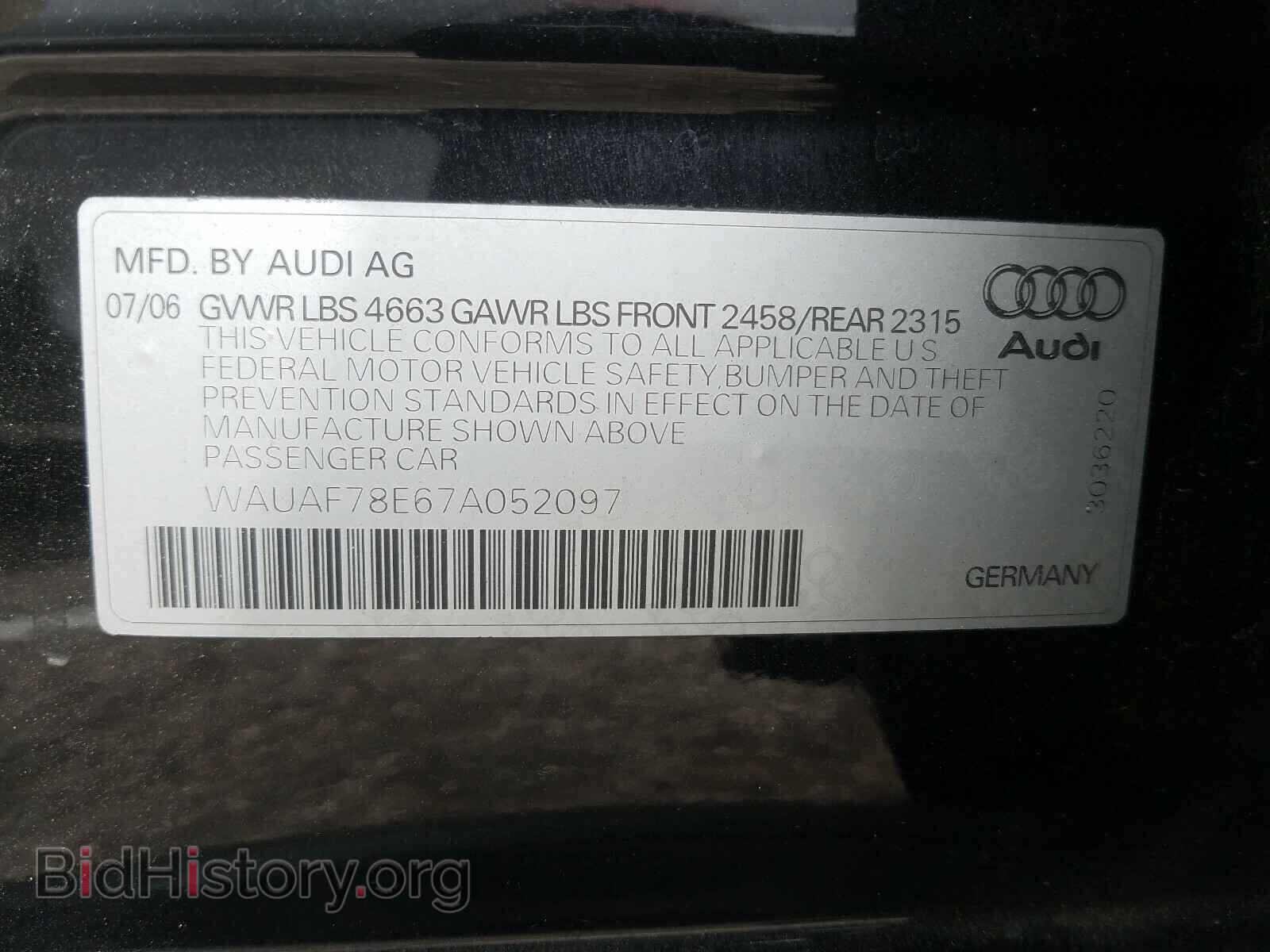 2007 AUDI A4 - VIN: WAUAF78E67A052097 - Фото 10