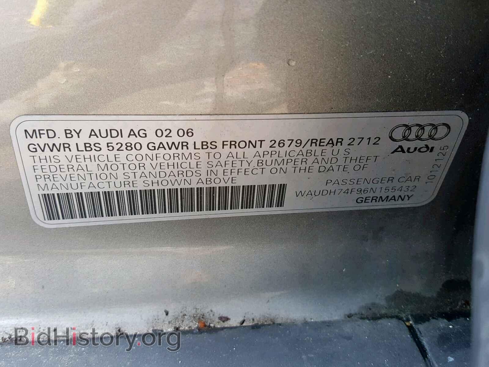 2006 AUDI A6 - VIN: WAUDH74F96N155432 - Фото 10