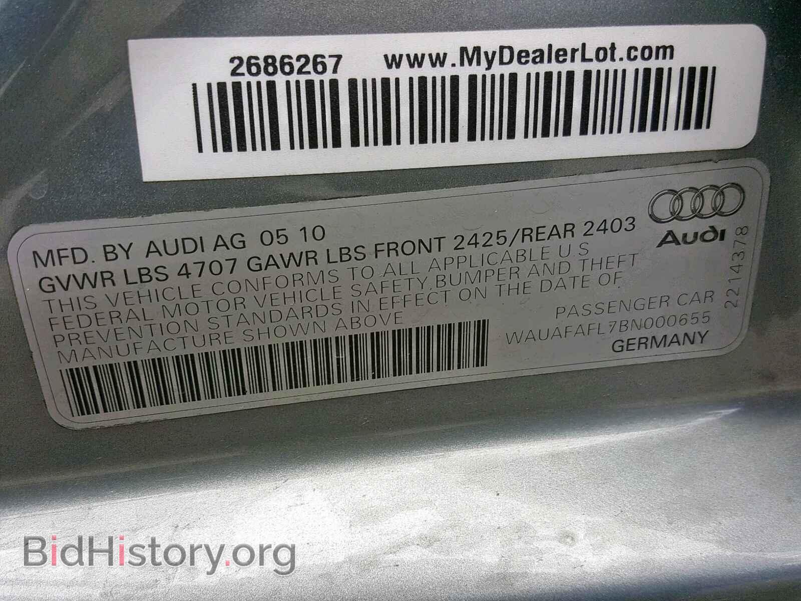 2011 AUDI A4 - VIN: WAUAFAFL7BN000655 - Фото 10