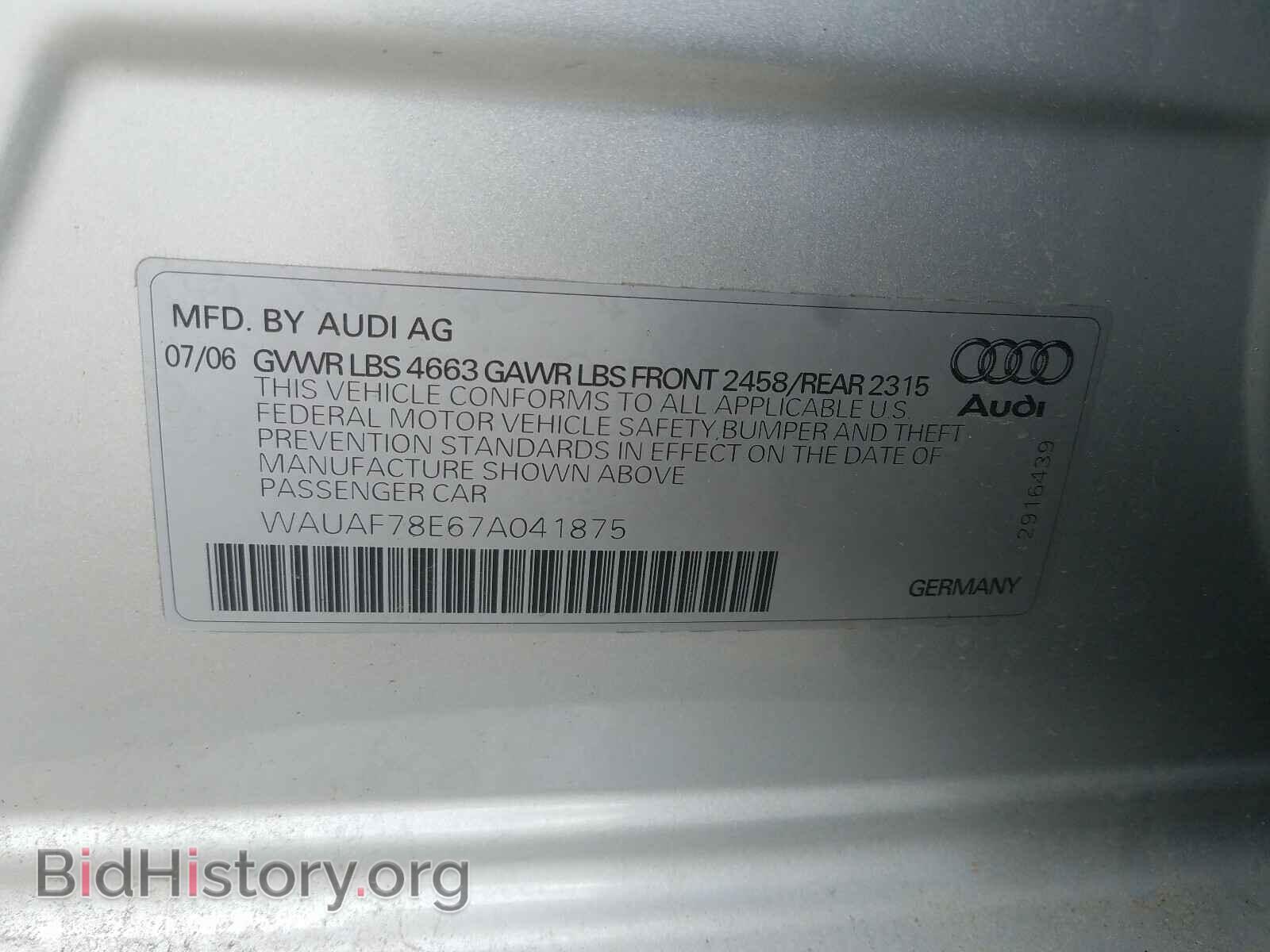 2007 AUDI A4 - VIN: WAUAF78E67A041875 - Photo 10