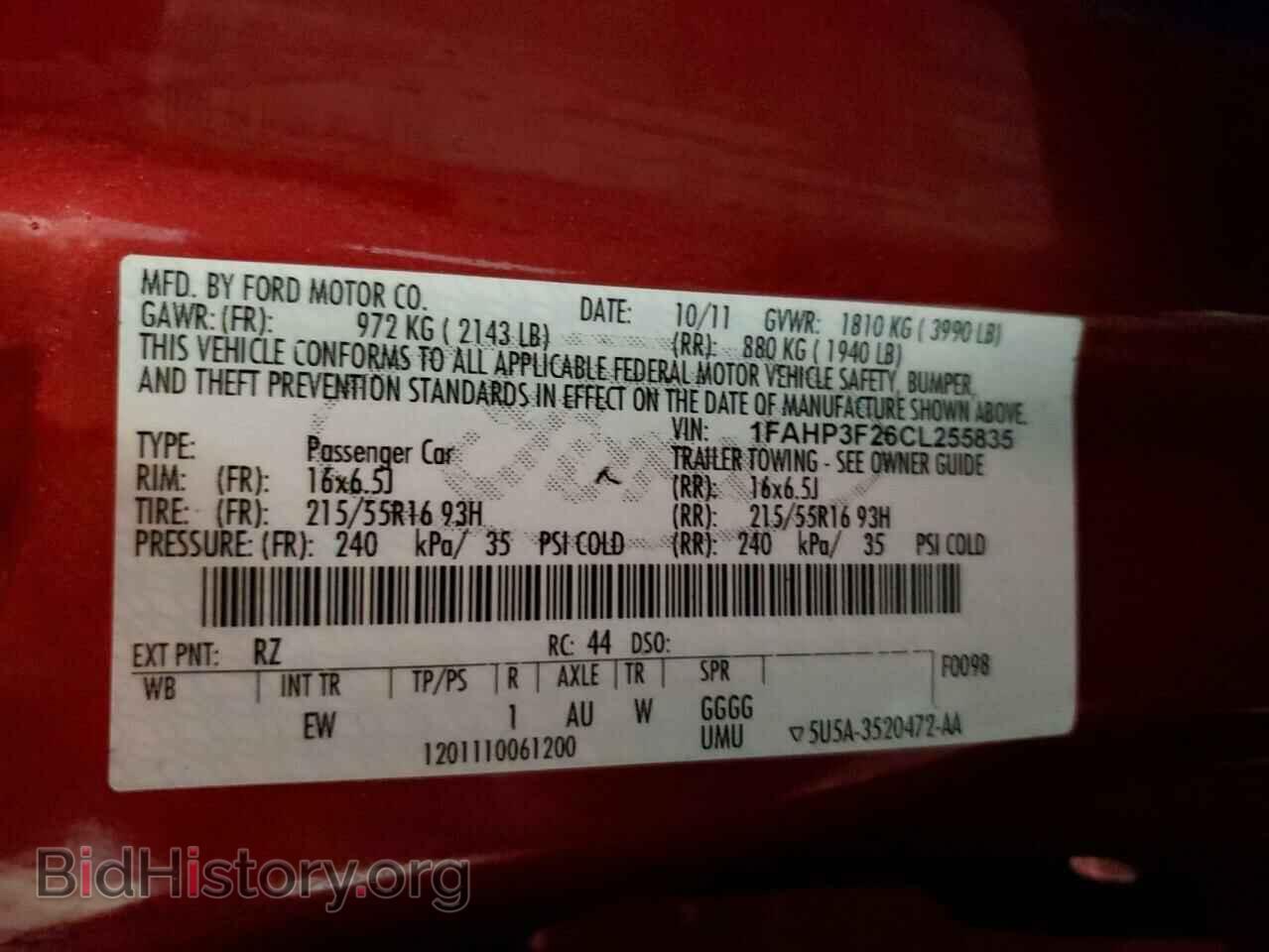2012 FORD FOCUS - VIN: 1FAHP3F26CL255835 - Фото 12