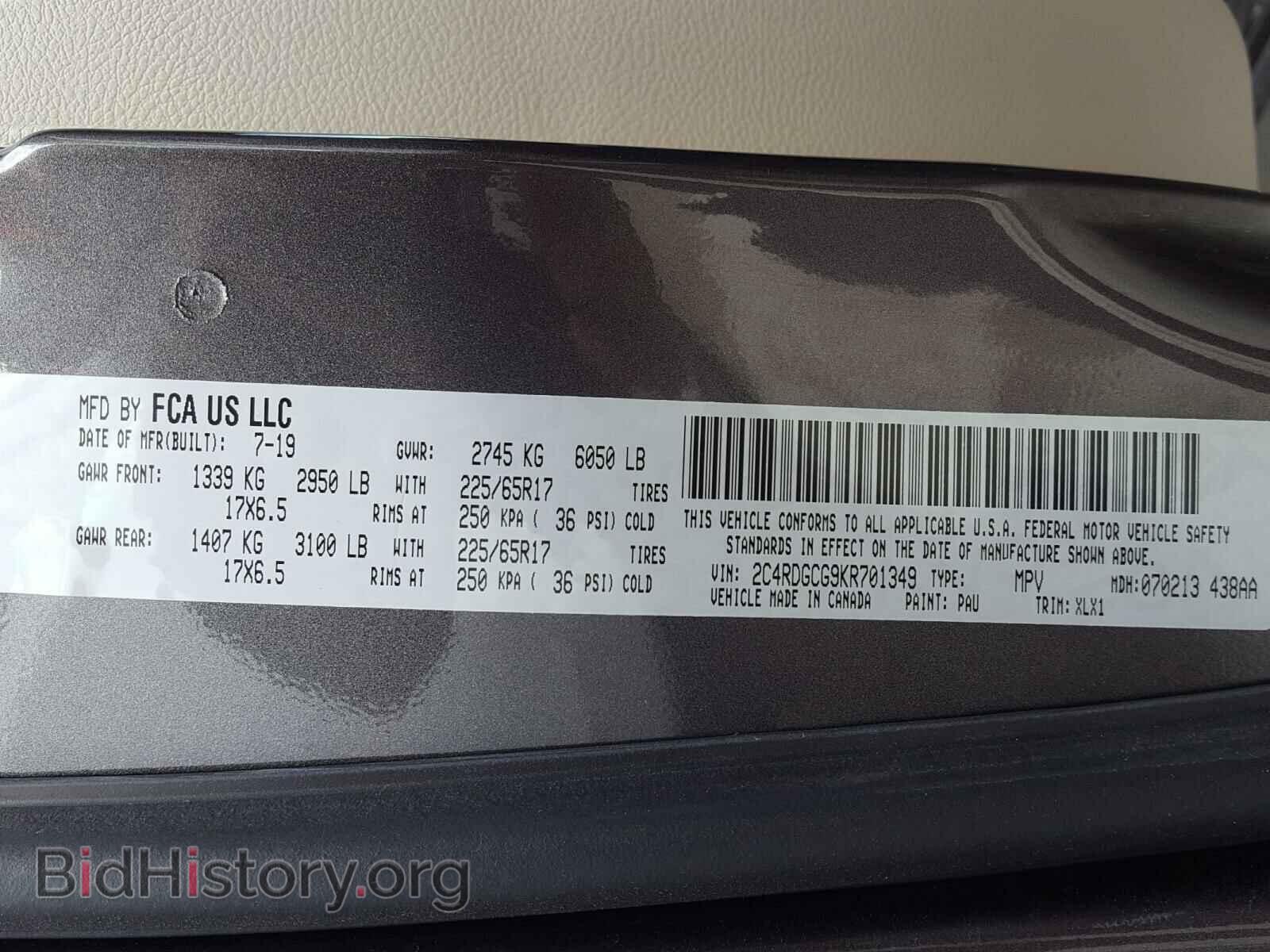 2019 DODGE CARAVAN - VIN: 2C4RDGCG9KR701349 - Фото 10