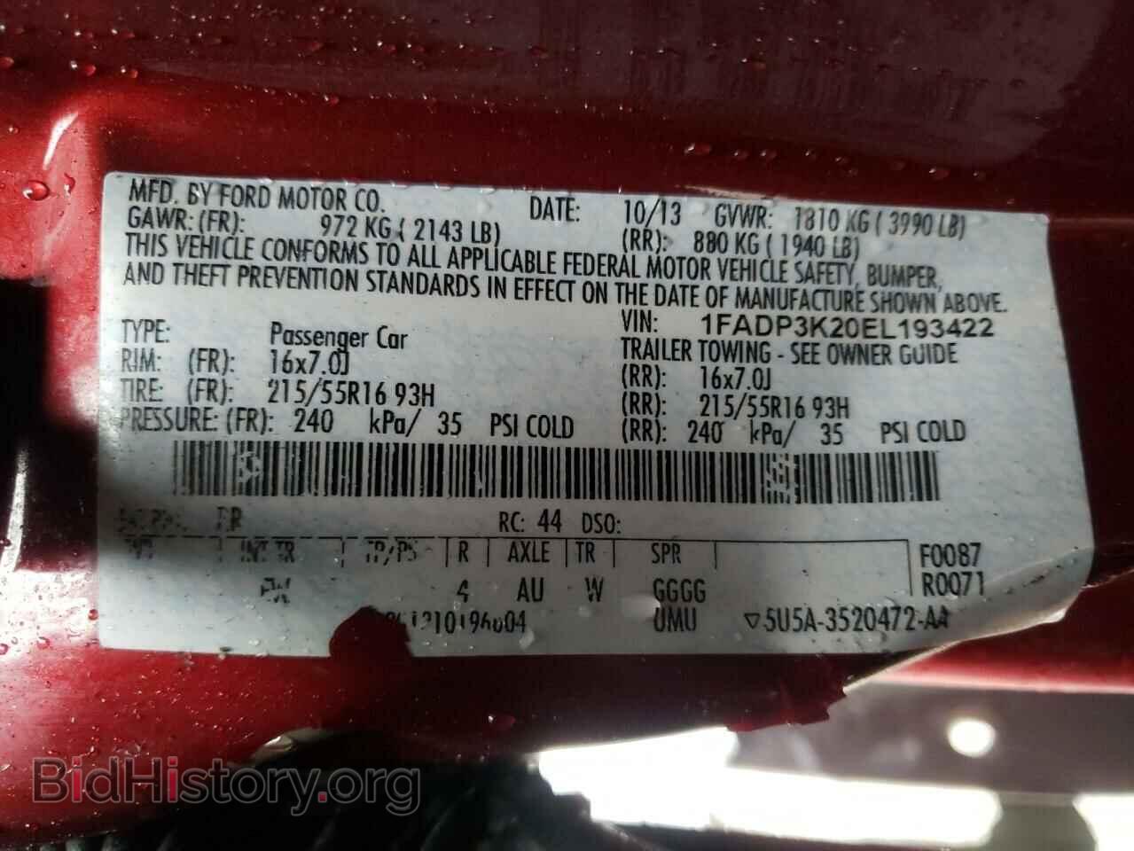 2014 FORD FOCUS - VIN: 1FADP3K20EL193422 - Фото 10