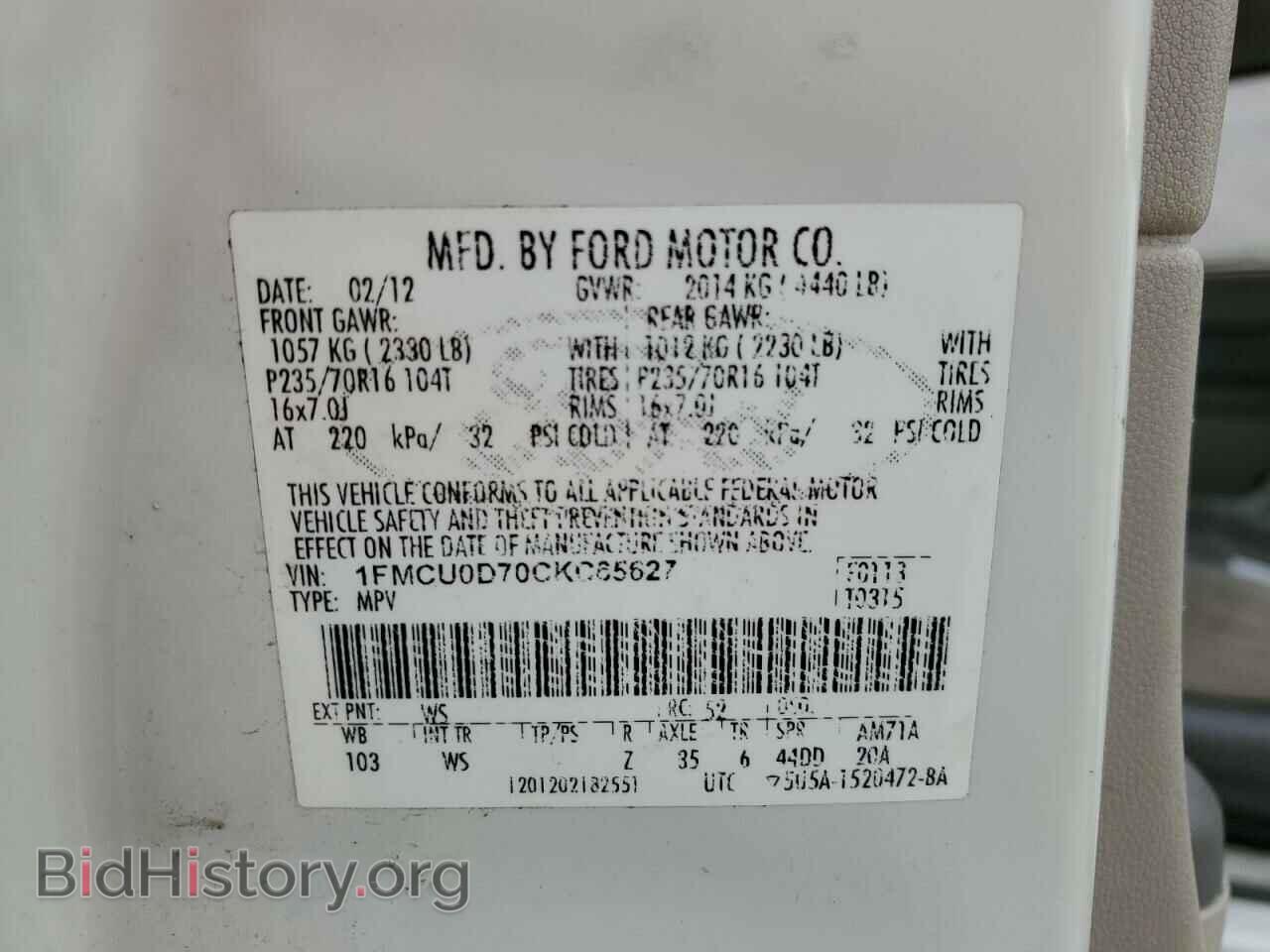 2012 FORD ESCAPE - VIN: 1FMCU0D70CKC65627 - Фото 13