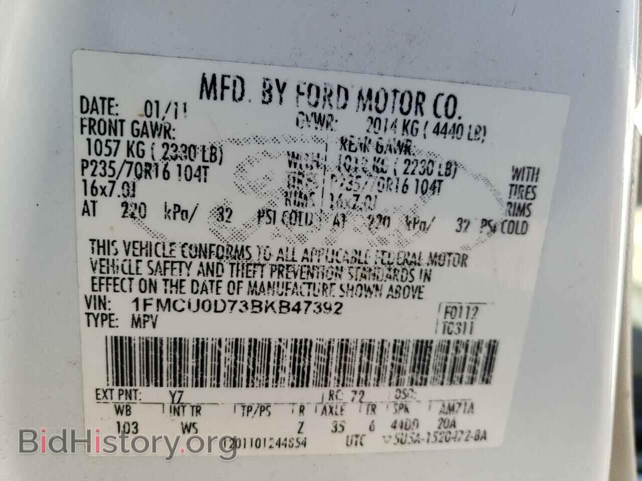 2011 FORD ESCAPE - VIN: 1FMCU0D73BKB47392 - Фото 10