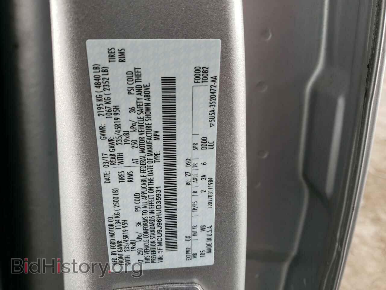 2017 FORD ESCAPE - VIN: 1FMCU9J96HUD35931 - Фото 13