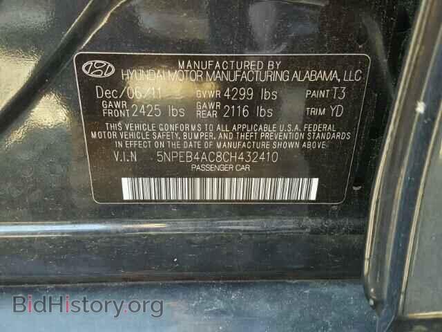 2012 HYUNDAI SONATA - VIN: 5NPEB4AC8CH432410 - Фото 10