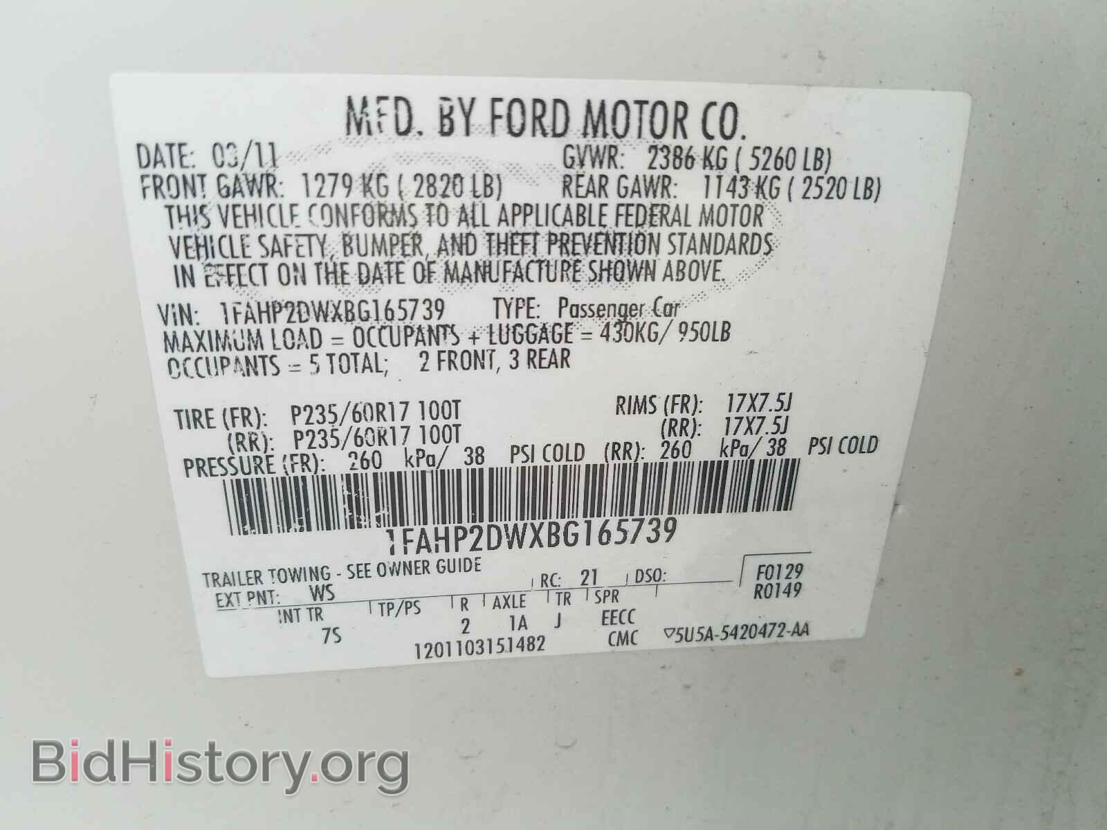 2011 FORD TAURUS - VIN: 1FAHP2DWXBG165739 - Photo 10