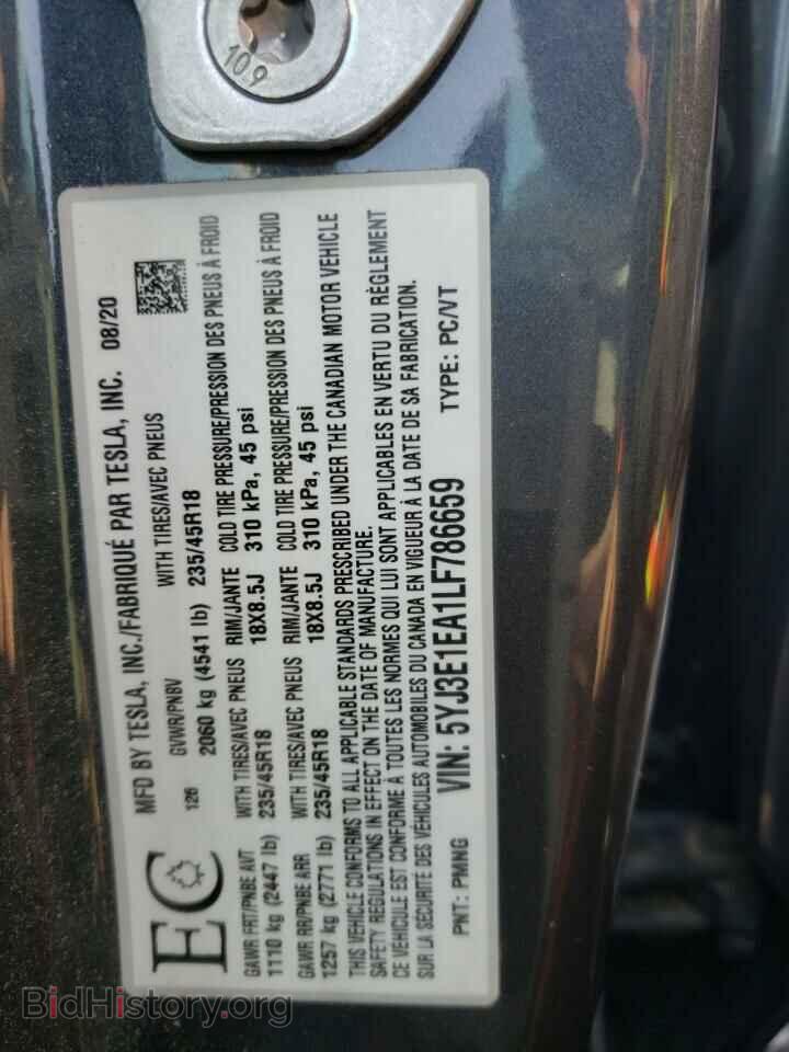 2020 TESLA MODEL 3 - VIN: 5YJ3E1EA1LF786659 - Фото 10