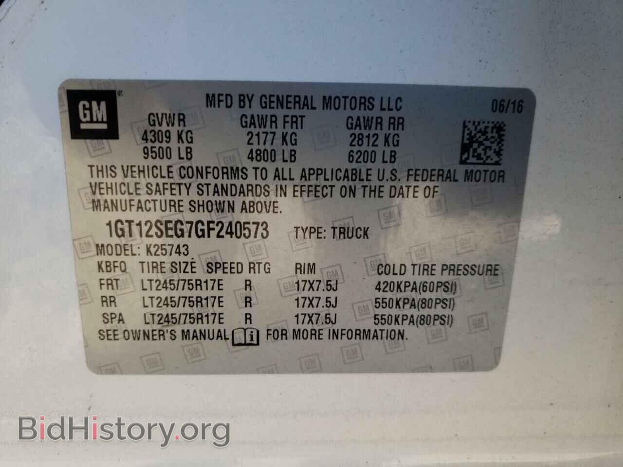2016 GMC SIERRA - VIN: 1GT12SEG7GF240573 - Фото 10