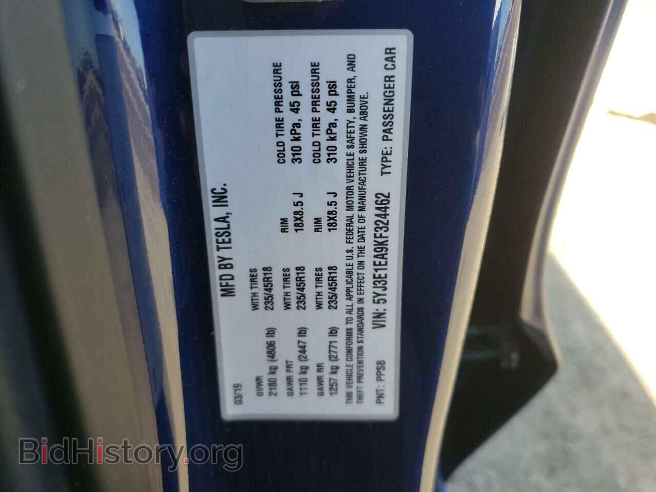 2019 TESLA MODEL 3 - VIN: 5YJ3E1EA9KF324462 - Фото 12