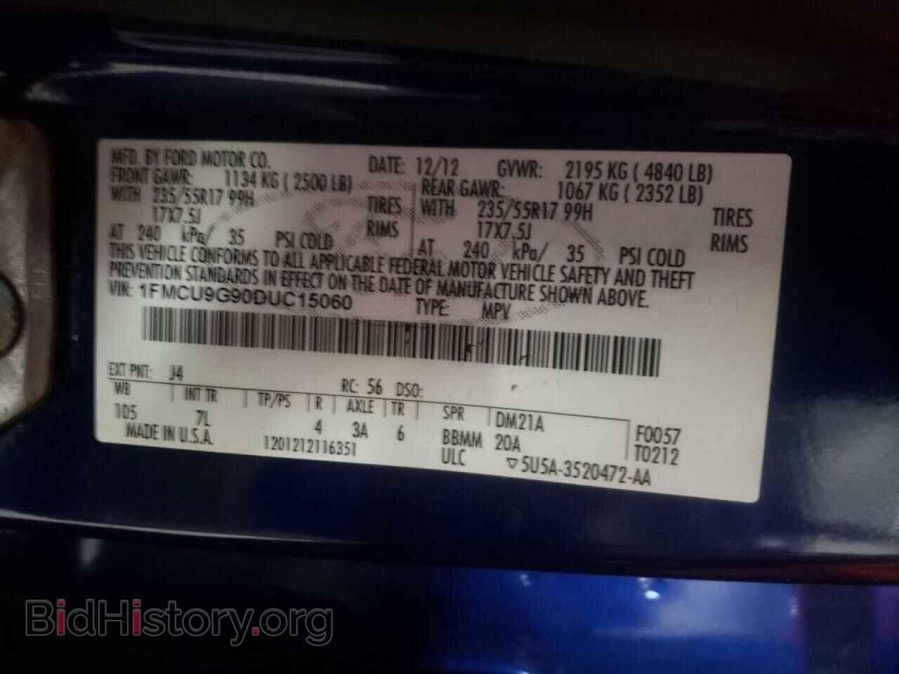 2013 FORD ESCAPE - VIN: 1FMCU9G90DUC15060 - Фото 10