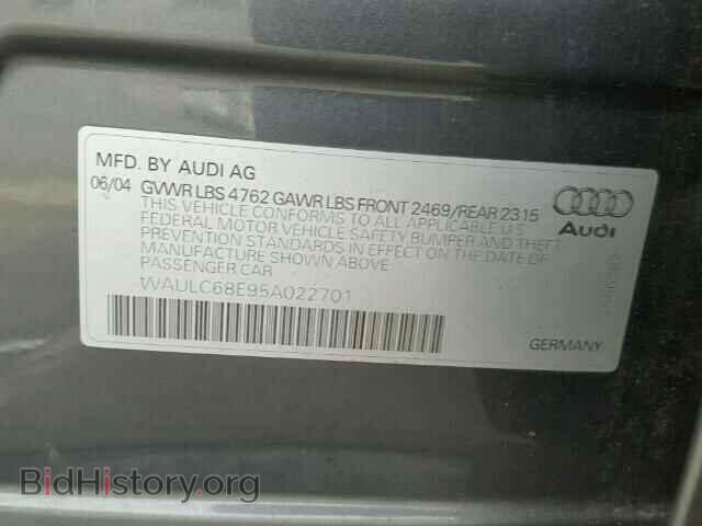2005 AUDI A4 - VIN: WAULC68E95A022701 - Фото 10