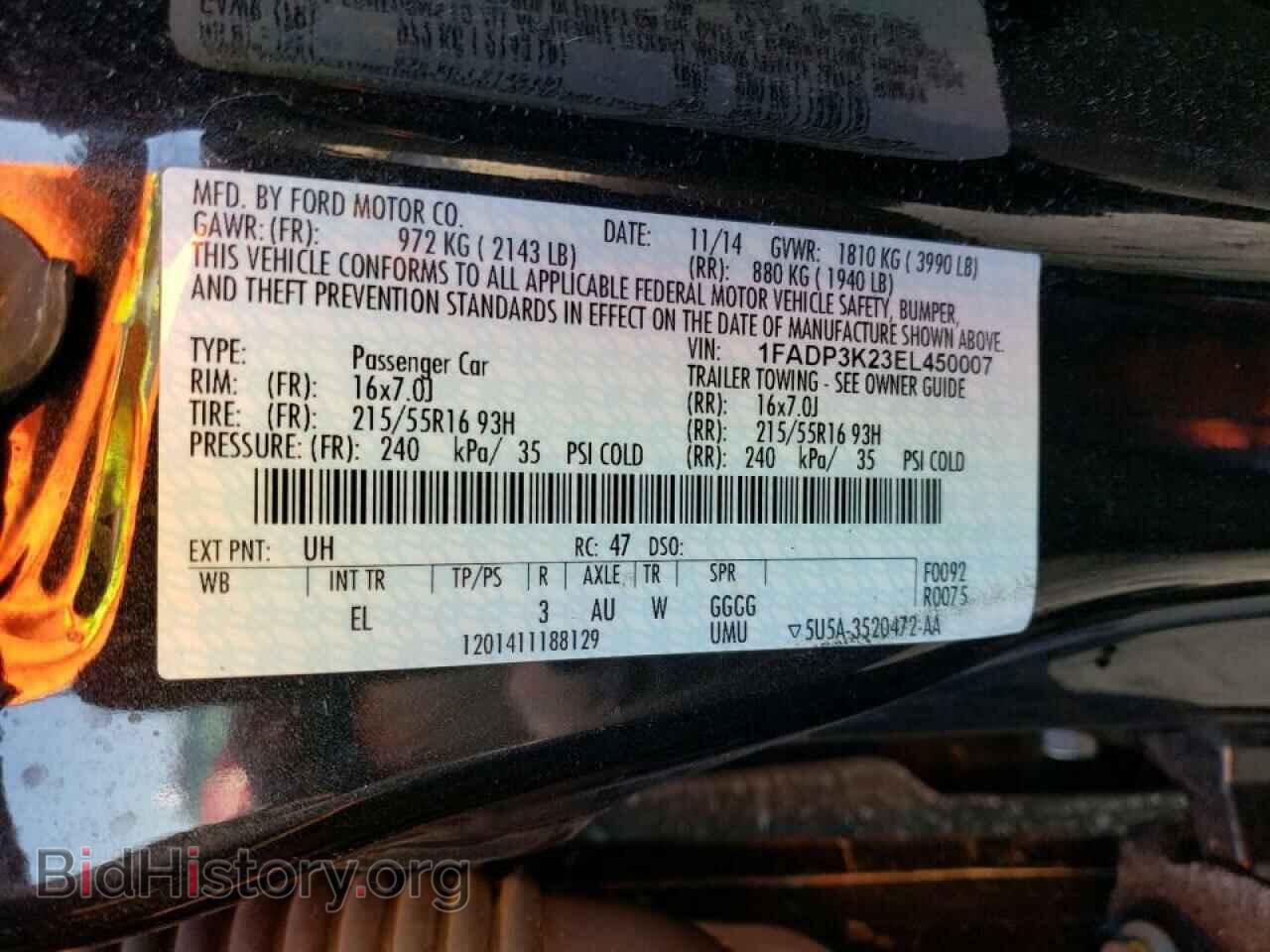 2014 FORD FOCUS - VIN: 1FADP3K23EL450007 - Фото 10