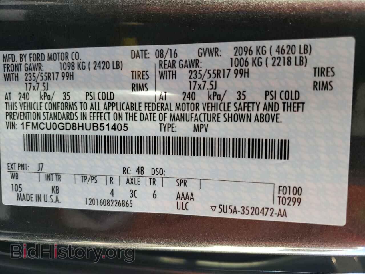 2017 FORD ESCAPE - VIN: 1FMCU0GD8HUB51405 - Фото 10