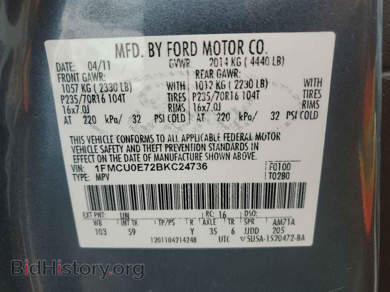 2011 FORD ESCAPE - VIN: 1FMCU0E72BKC24736 - Фото 12