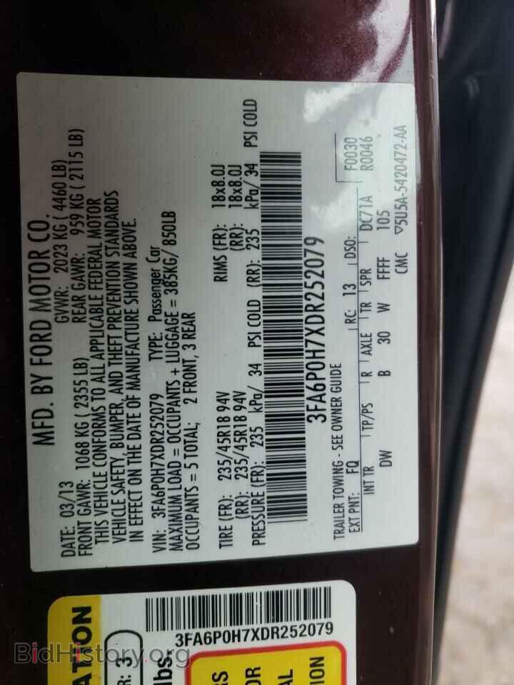 2013 FORD FUSION - VIN: 3FA6P0H7XDR252079 - Фото 10