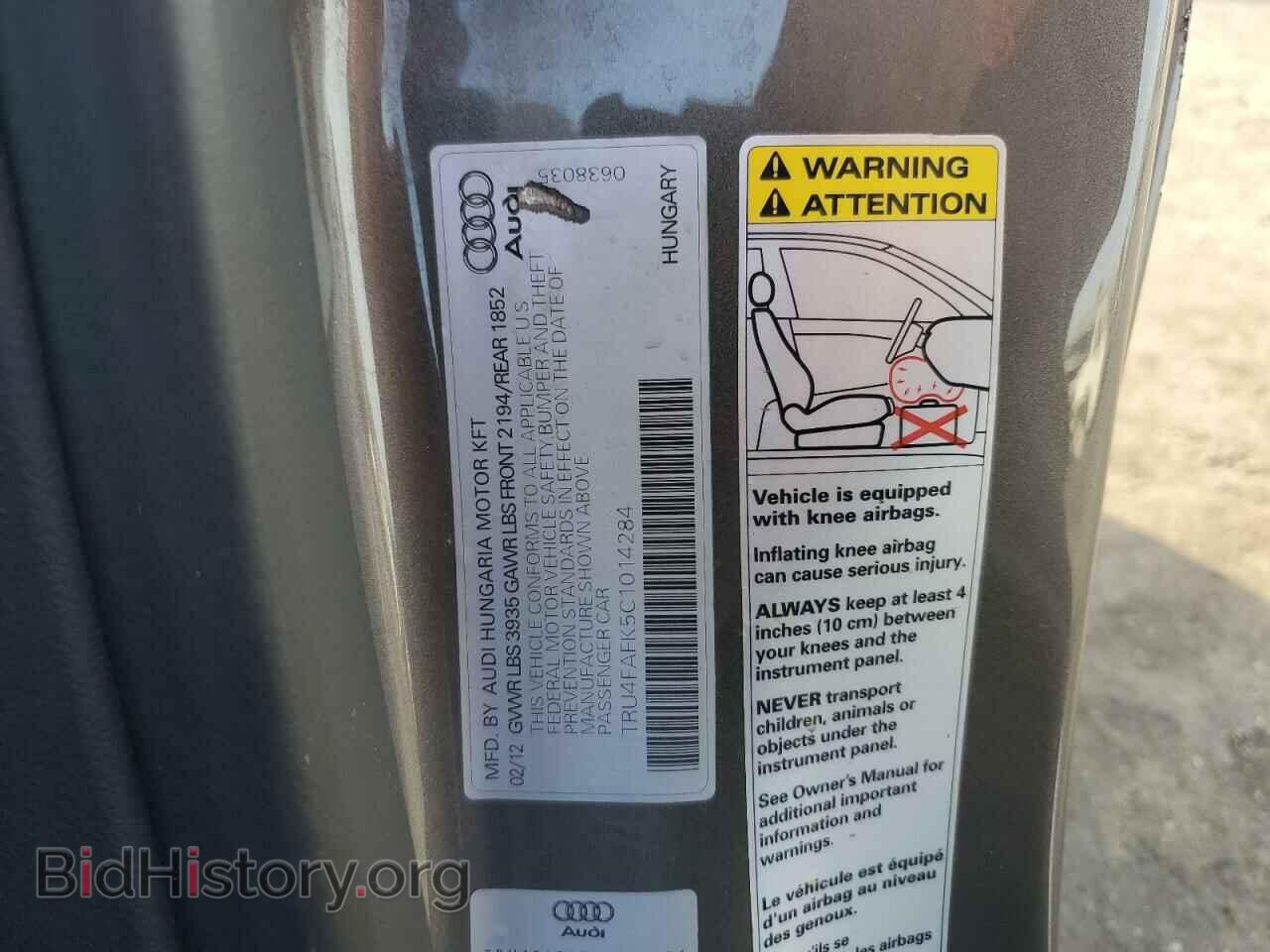 2012 AUDI TT - VIN: TRU4FAFK5C1014284 - Фото 12