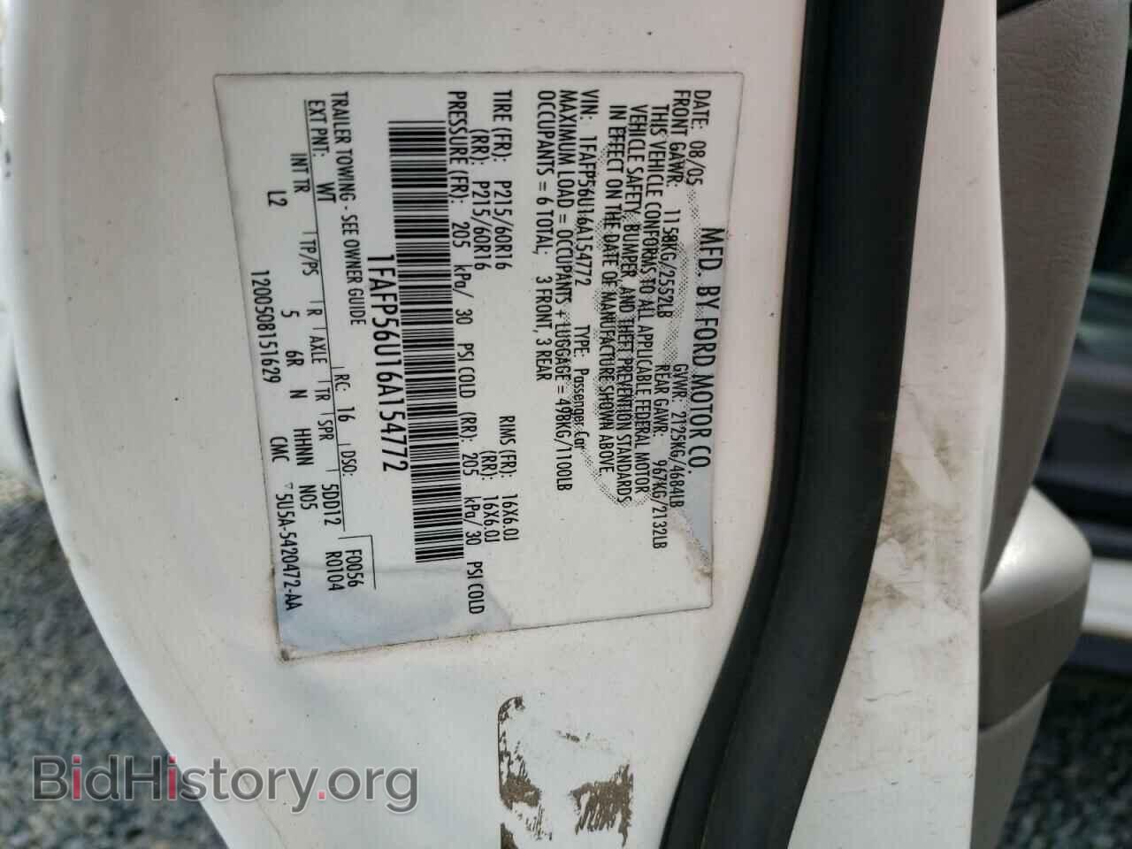 2006 FORD TAURUS - VIN: 1FAFP56U16A154772 - Фото 10