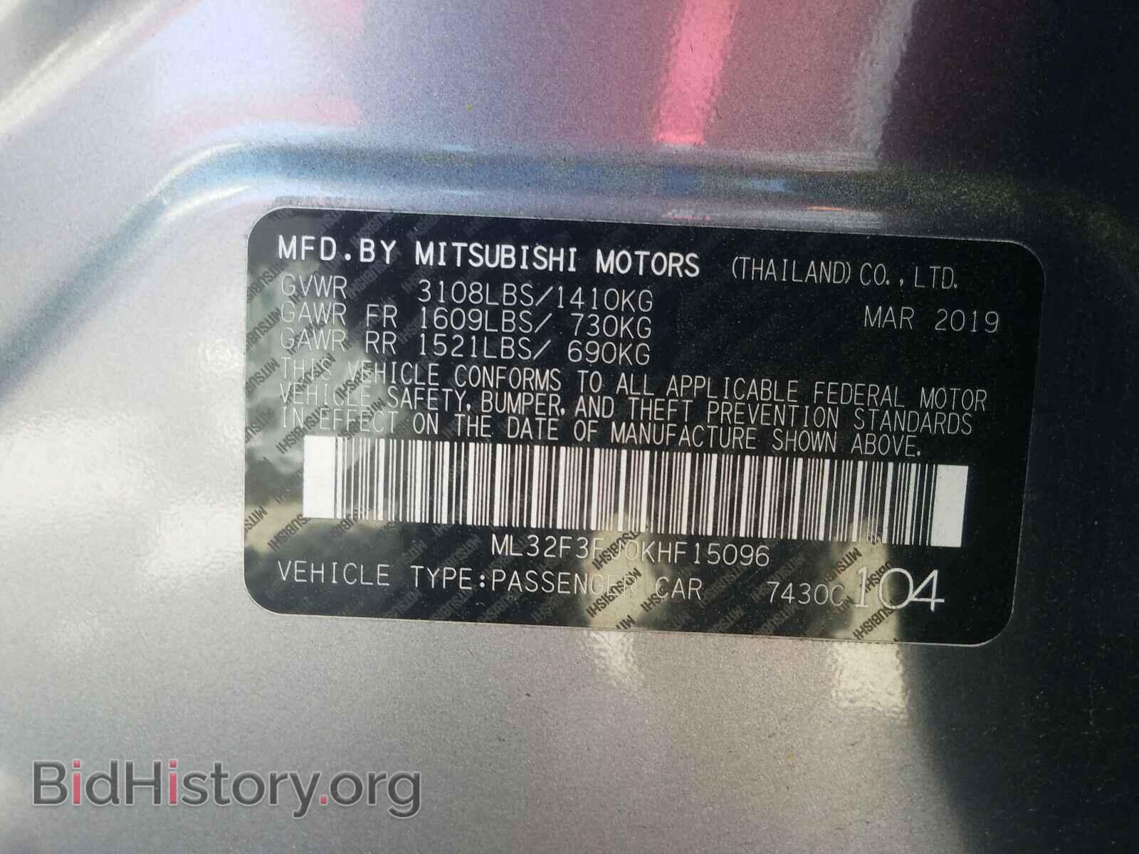 2019 MITSUBISHI MIRAGE - VIN: ML32F3FJ0KHF15096 - Фото 10