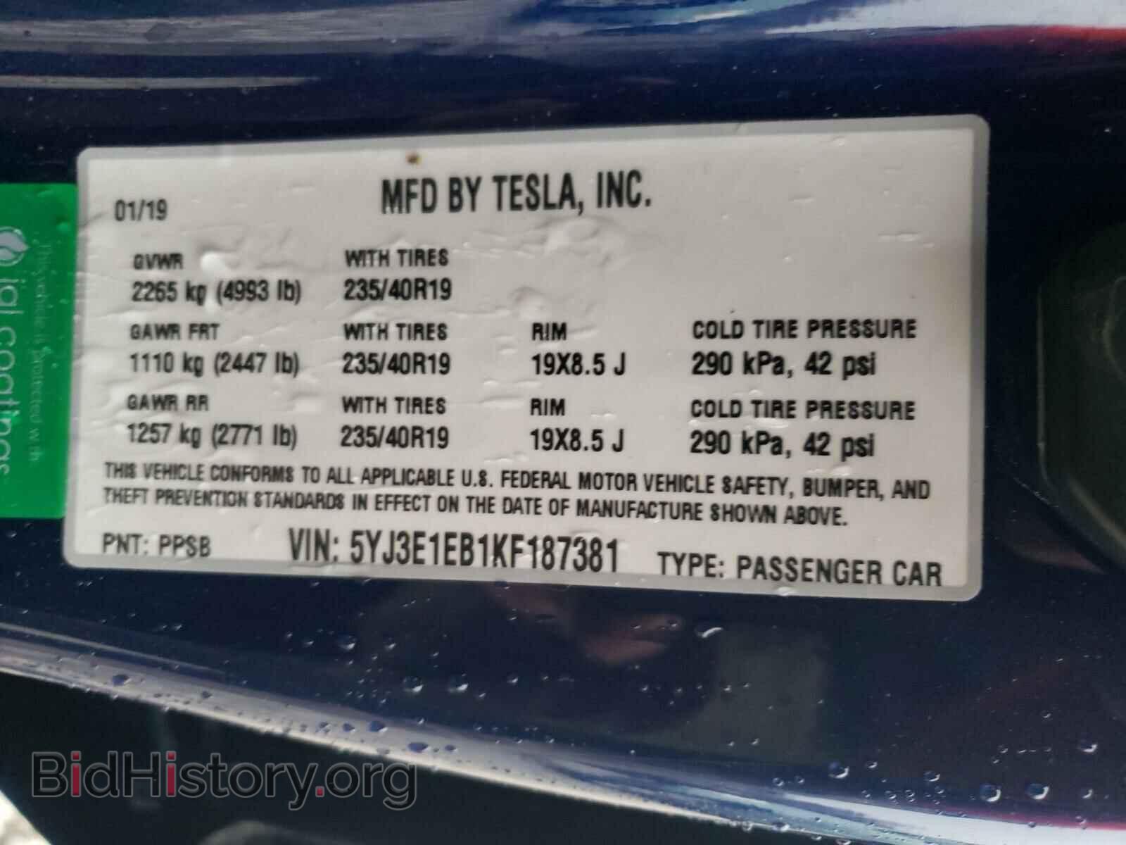 2019 TESLA MODEL 3 - VIN: 5YJ3E1EB1KF187381 - Photo 10