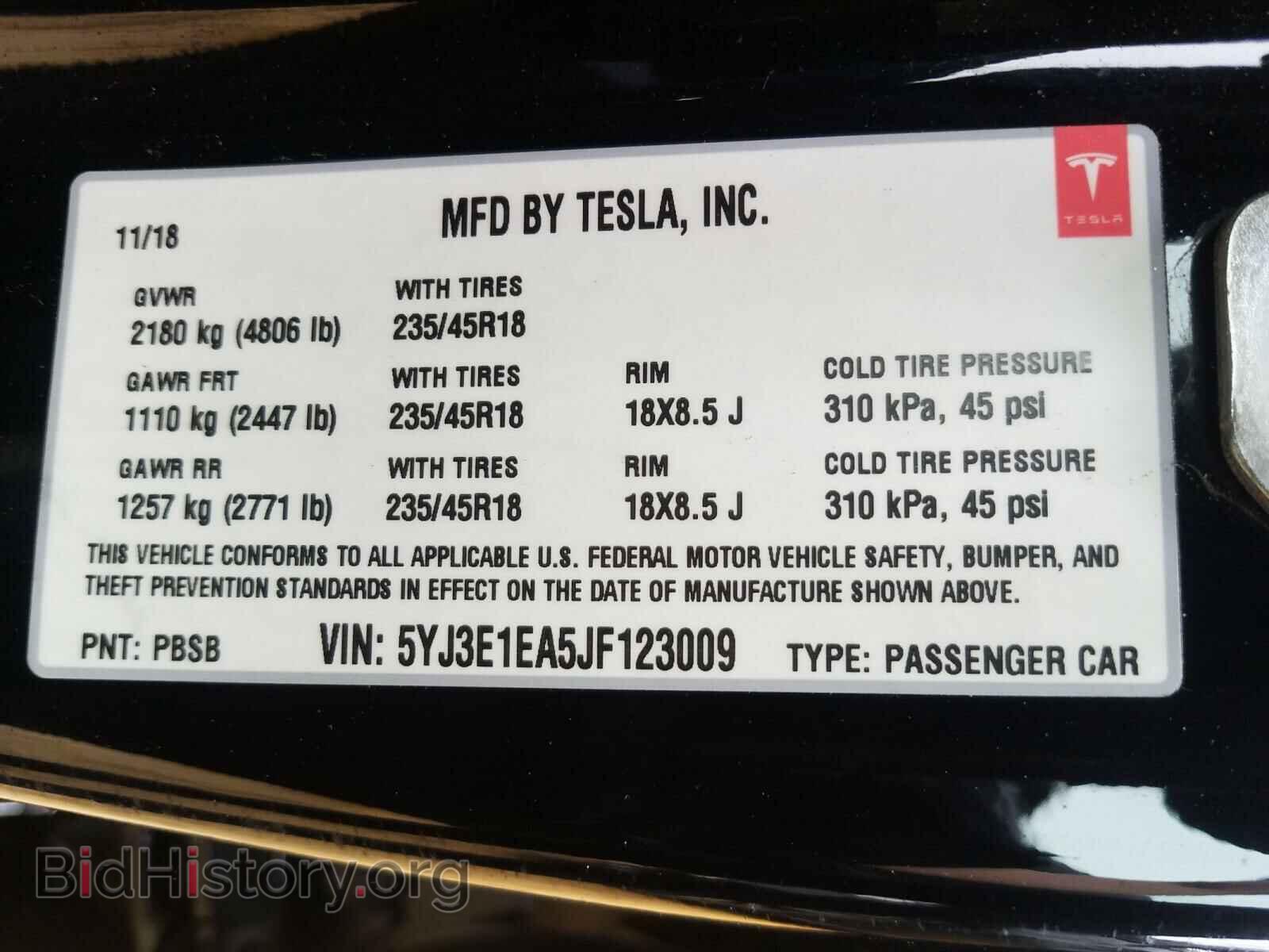 2018 TESLA MODEL 3 - VIN: 5YJ3E1EA5JF123009 - Фото 10
