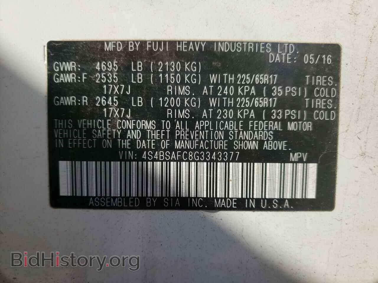 2016 SUBARU OUTBACK - VIN: 4S4BSAFC8G3343377 - Photo 10