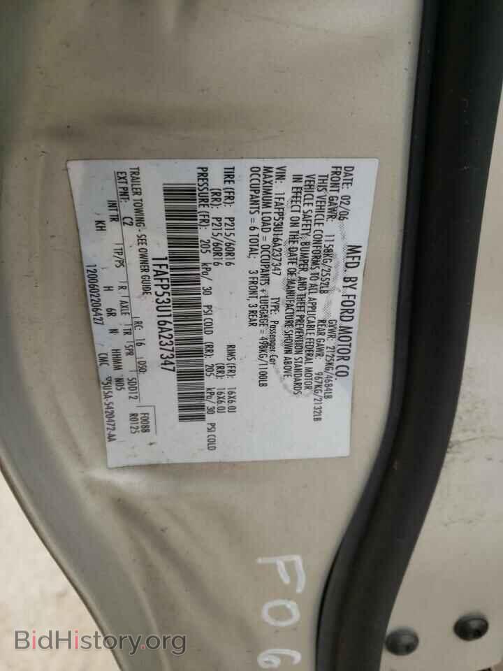 2006 FORD TAURUS - VIN: 1FAFP53U16A237347 - Фото 10