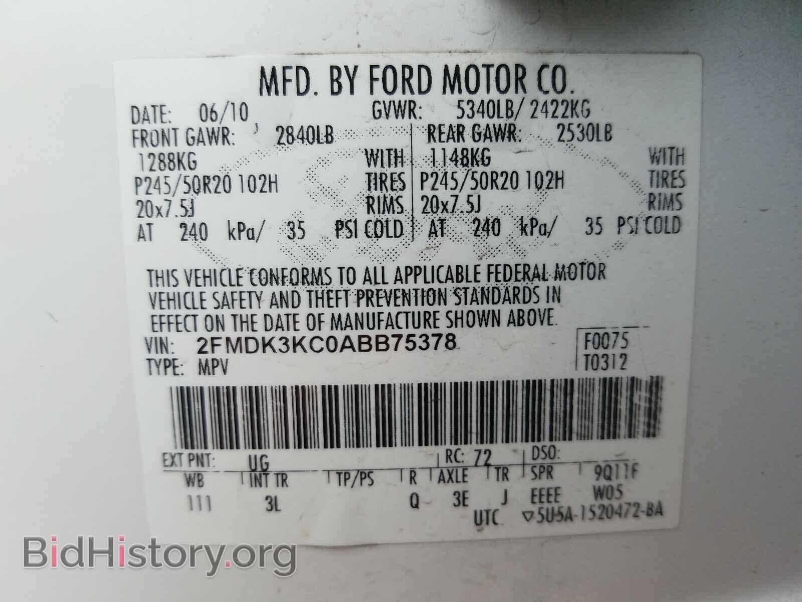 2010 FORD EDGE - VIN: 2FMDK3KC0ABB75378 - Photo 10