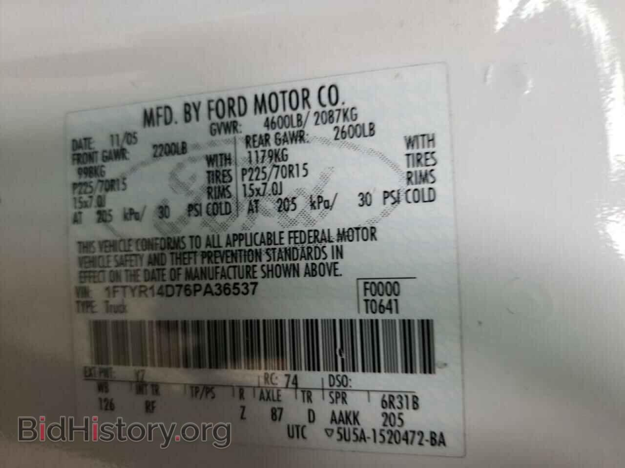 2006 FORD RANGER - VIN: 1FTYR14D76PA36537 - Фото 10