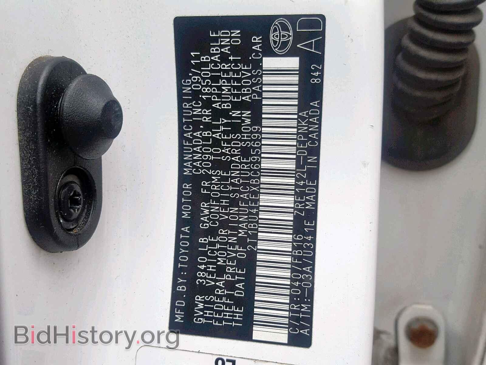 2011 TOYOTA COROLLA BA - VIN: 2T1BU4EEXBC695699 - Фото 10