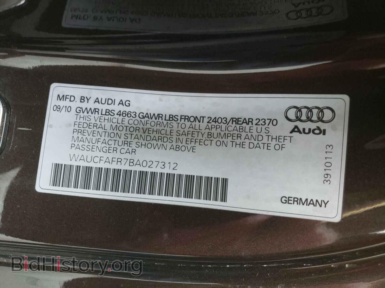 2011 AUDI A5 - VIN: WAUCFAFR7BA027312 - Фото 10
