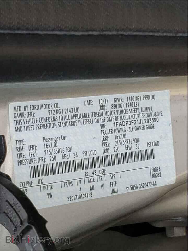 2018 FORD FOCUS - VIN: 1FADP3F21JL203590 - Фото 10